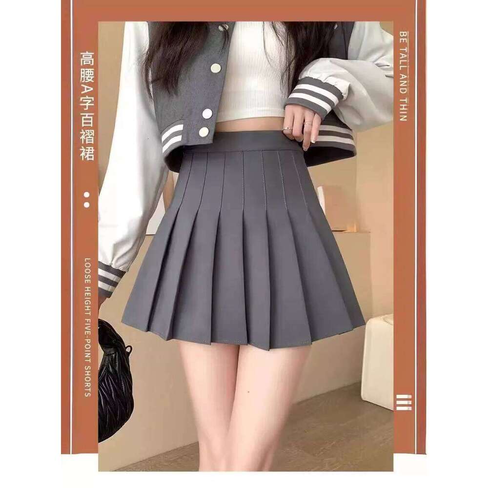 Autumn and winter new pleated women's half Korean high waist slim mini Preppy style side zipper A-line skirt Z260314