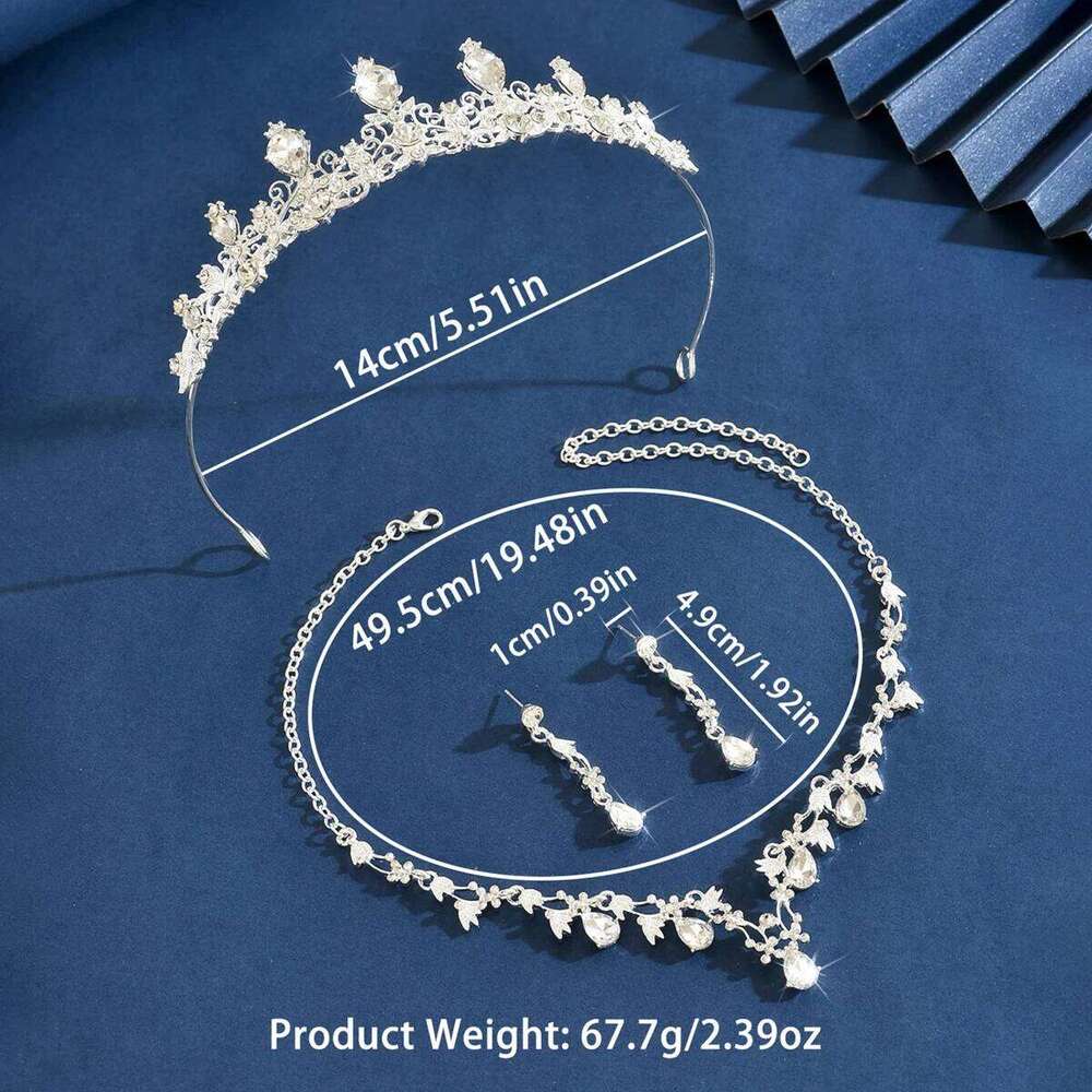 Ladies' fashionable, simple, light luxury style crown necklace earrings jewelry set suitable for wedding and holiday gifts Z260313