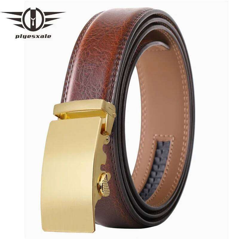 Gold Automatic Buckle Male Belt Brown Black White Blue Gray Leather For Men High Quality Luxury Mens Belts Casual B514 Z260226