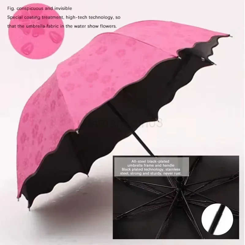 Encountering Water Flowering Folding Umbrellas Handheld Parasol Frame Rain Travel Umbrella 3 Fold UV Protection Umbrella H260314