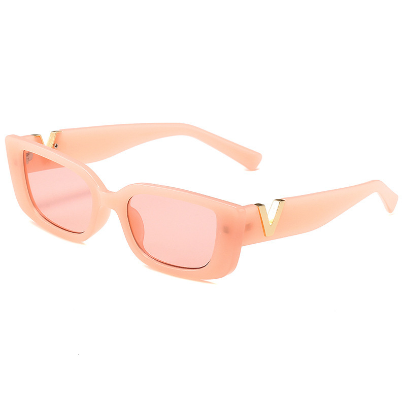 Luxury Brand Designer Sunglasses Fashion Trend Small Frame Plastic V Sunglasses For Women With Metal Hinges, Jelly Color Sunglasses For Men, Internet 