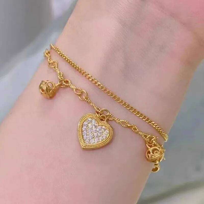 ANENJERY Gold Color Love Heart Zircon Pendants Bracelet Double Layer Chain Charm Valentine's Day Jewelry Gifts For Women Lovers Z260313