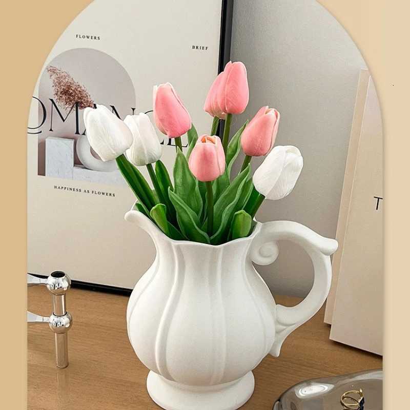 Ceramic Vase Ornament Living Room Flower Arrangement Simulation Tulip Small Daisy Home Decoration Vase Y260314