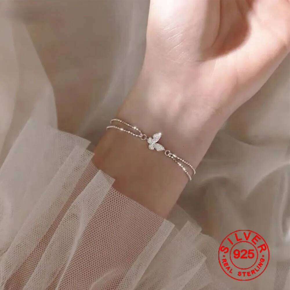 Sweet Shining Zircon Butterfly For Women Anti-allergic Silver Color Chain Bracelet With S925 Stamp Gift S-B401 Z260313