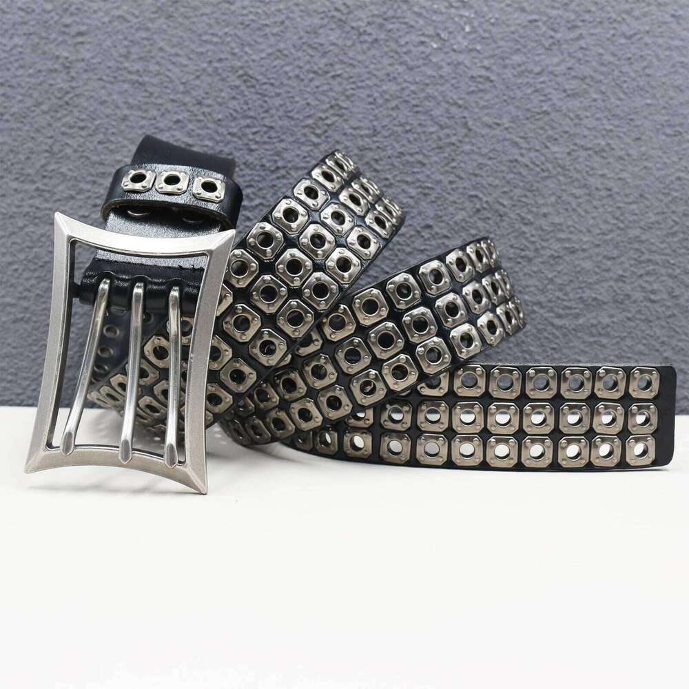 Three pin buckle Genuine Subculture Goth Rivet Trend Punk Leather Men's and Women's Hip-hop Y2K Belt Z260226