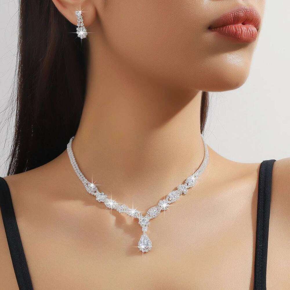 3PC Women's Simple Claw Chain Series Angel Tears Necklace Earring Set, Banquet Party Accessories Z260313