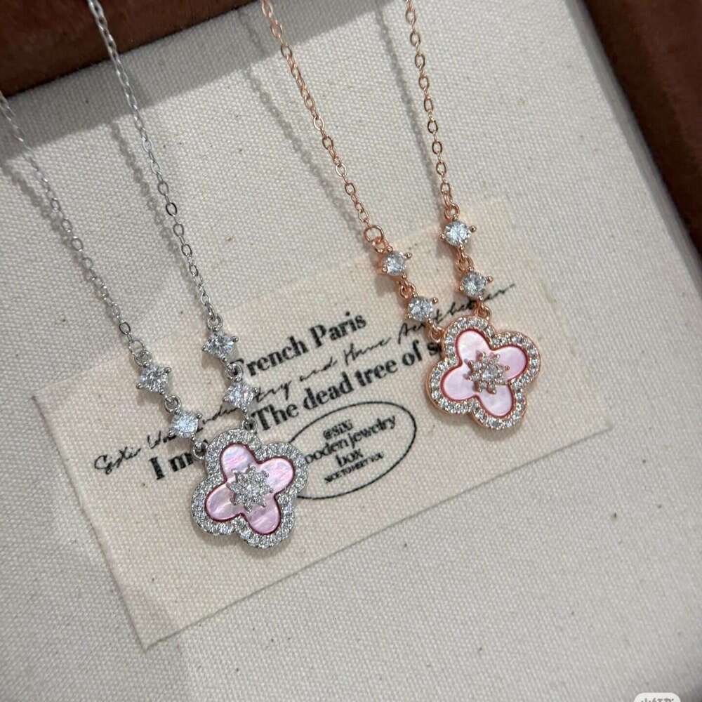 Elegant Pink Floral Design Charm Bangle Four-Leaf Clover Jewelry Set Accented Sparkling Crystal Stones for Women's Luxury Jewelry Free Express pa