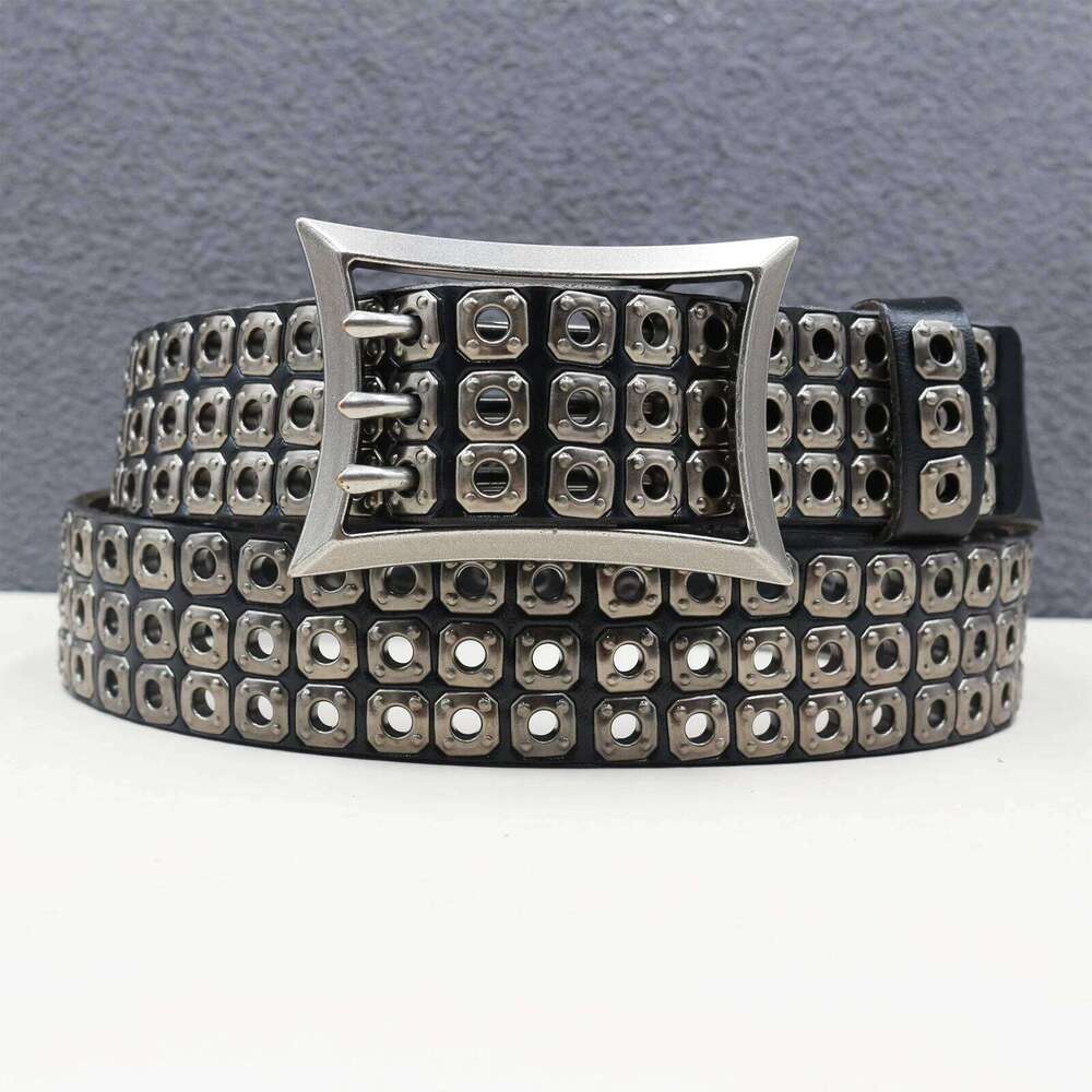 Three pin buckle Genuine Subculture Goth Rivet Trend Punk Leather Men's and Women's Hip-hop Y2K Belt Z260226