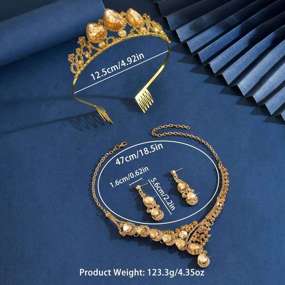 Ladies' Fashion Design Water Drop Necklace Earrings Crown Jewelry Set Wedding Party Festival Gift Z260313