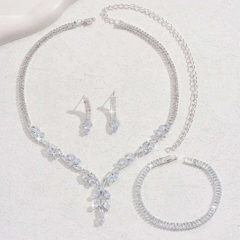 4PC Women's Fashion Leaf Necklace Earrings Bracelet Jewelry Set Suitable for Wedding, Party, Festival Gifts Z260313