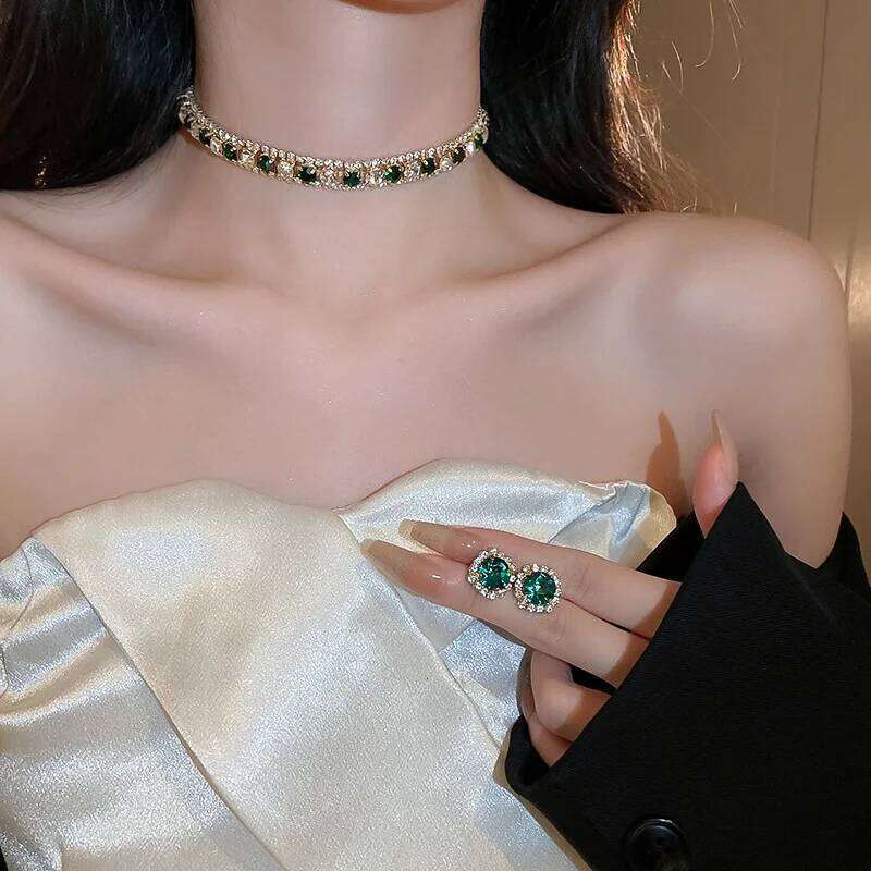Women's Rhinestone Decorated Necklace EarringsTrendy Jewelry Set Fashionable Accessories for Party & Daily Clothing Decor Z260313