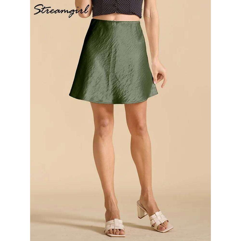 Summer Short For Women Office Wear Black A Line Luxury Mini Satin Skirt Ladies High Waist Simple Women's Skirts Silk Z260314