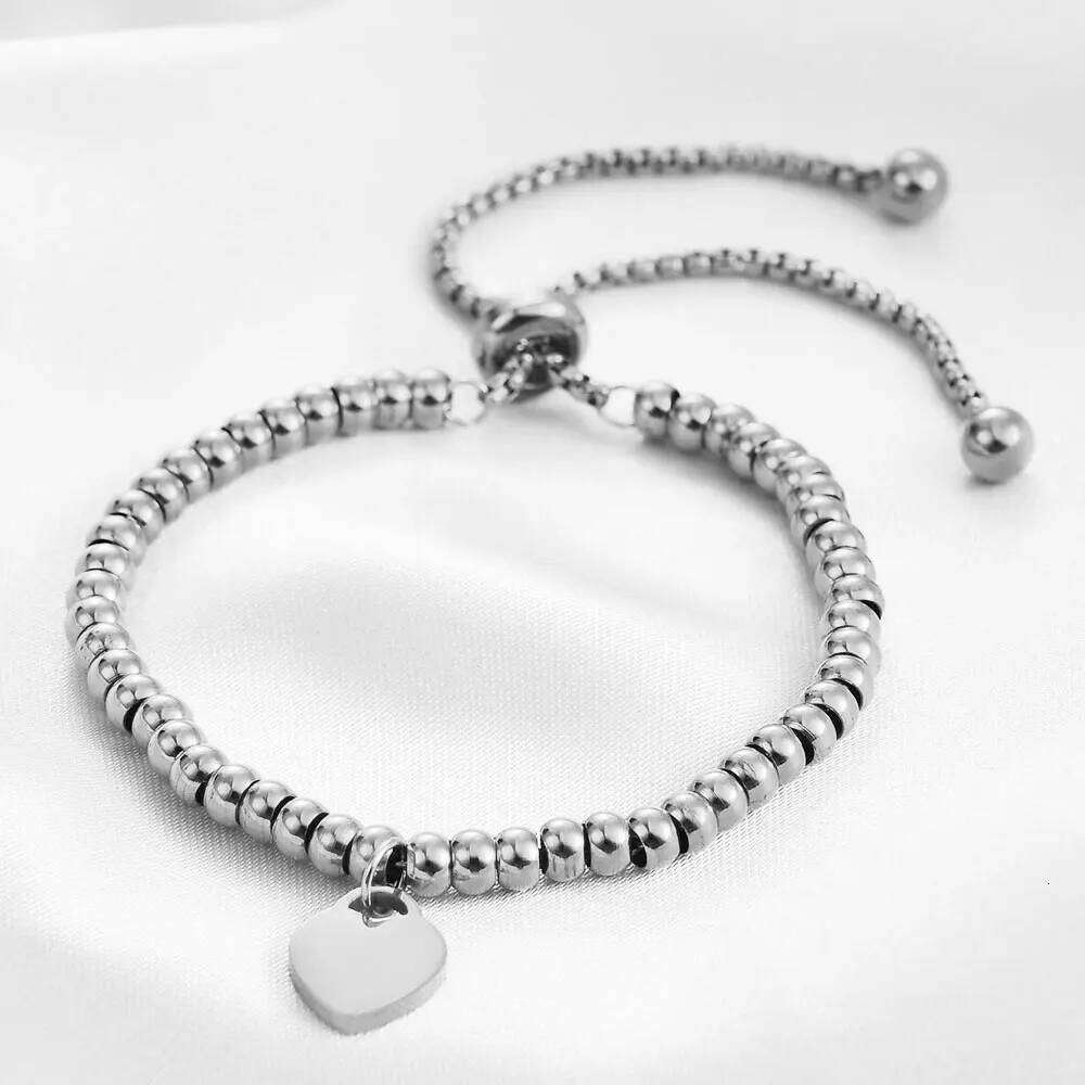 New Fashion 4mm Stainless Steel Classic Round Bead Chain Heart Adjustable Laser Logo Bracelet For Women Jewelry Gifts Z260313