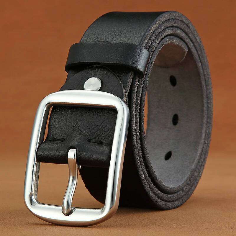 Belt leather needle layer genuine cowhide stainless steel buckle men's youth casual handmade jeans belt Z260226