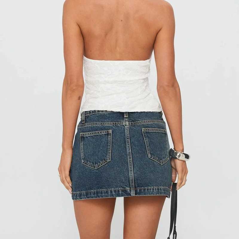 Y2k Vintage Denim Mini Skirt American Retro Washed Blue Pencil Skirts Women High Waist Slim Fit Bodycon A-line Skirt Streetwear M260314