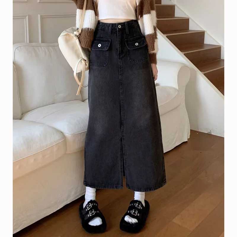 Summer Female Retro Thin High Waist Skirt Hot Sale Lady Wrap Hip A-line Slit Jeans Skirts s Casual Fashion Denim Dress M260314