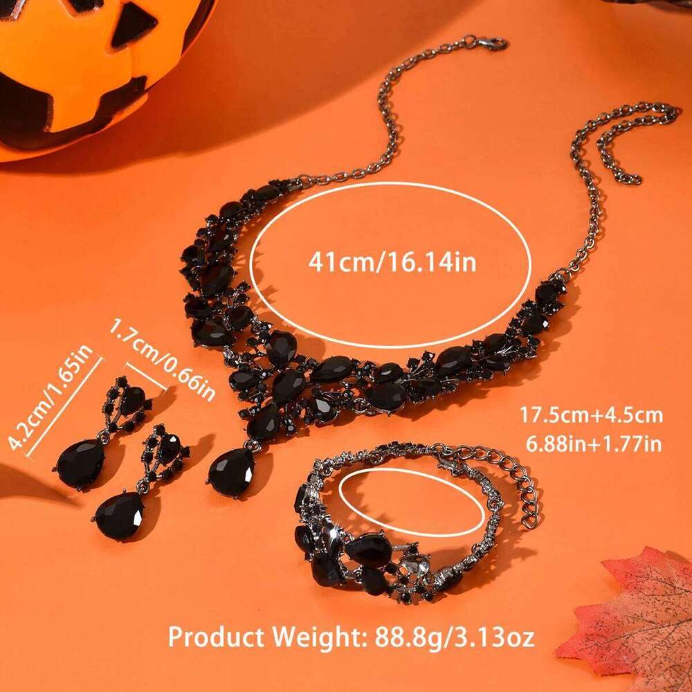 Black Obsidian Gemstone Set Women Necklace Bracelet Earrings Fashion Statement Jewelry for Party Evening Z260313