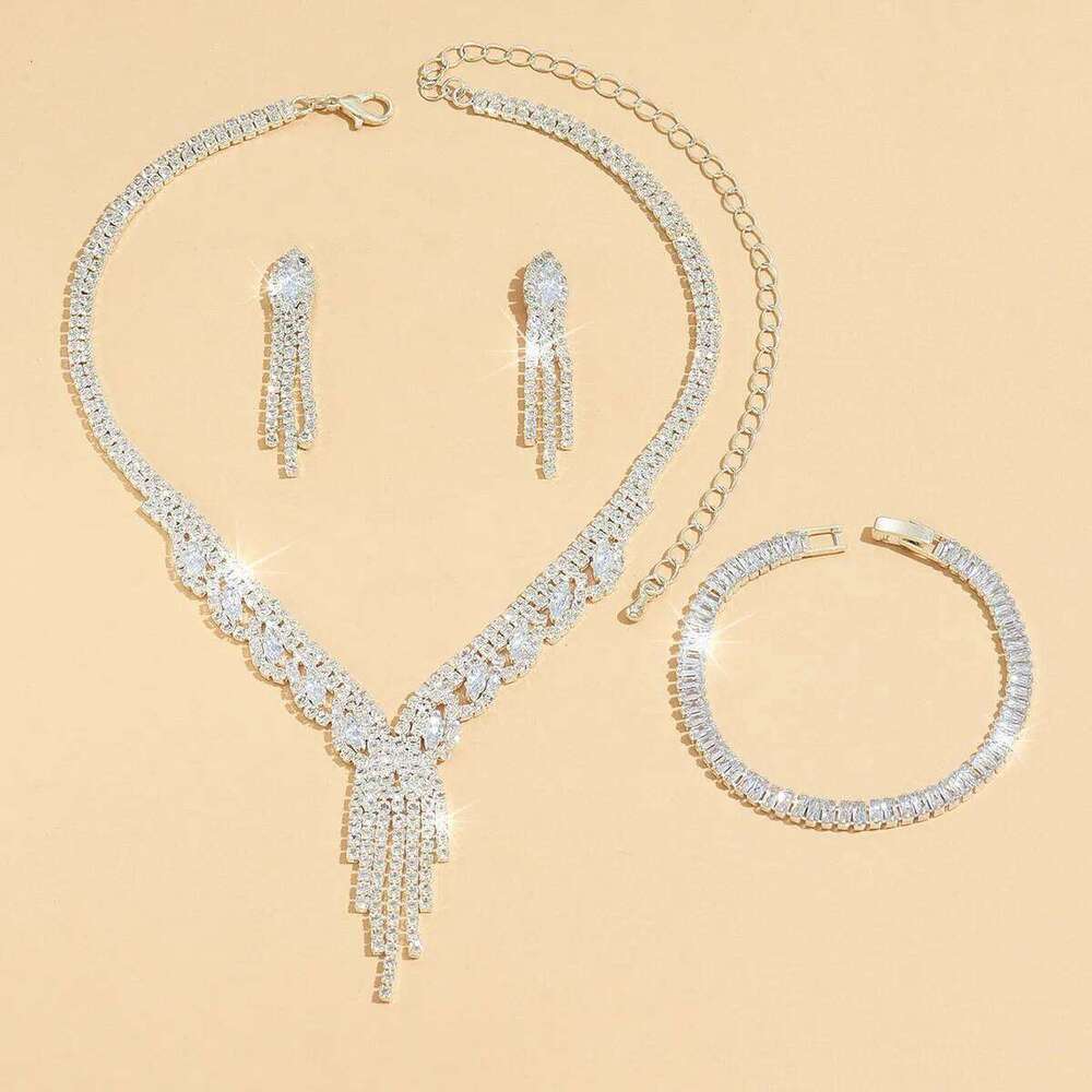 4PC Women's Sparkling Design Tassel Necklace Earrings Bracelet Set, Suitable for Party, Banquet Accessories, Festival Gifts Z260313