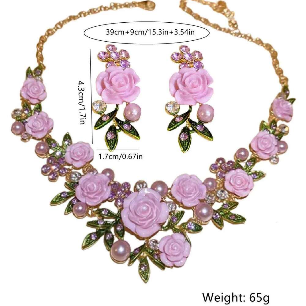 FYUAN Pink Purple Flowers Acrylic Crystal Necklace Earrings For Women Wedding Bride Jewelry Sets Accessories Z260313