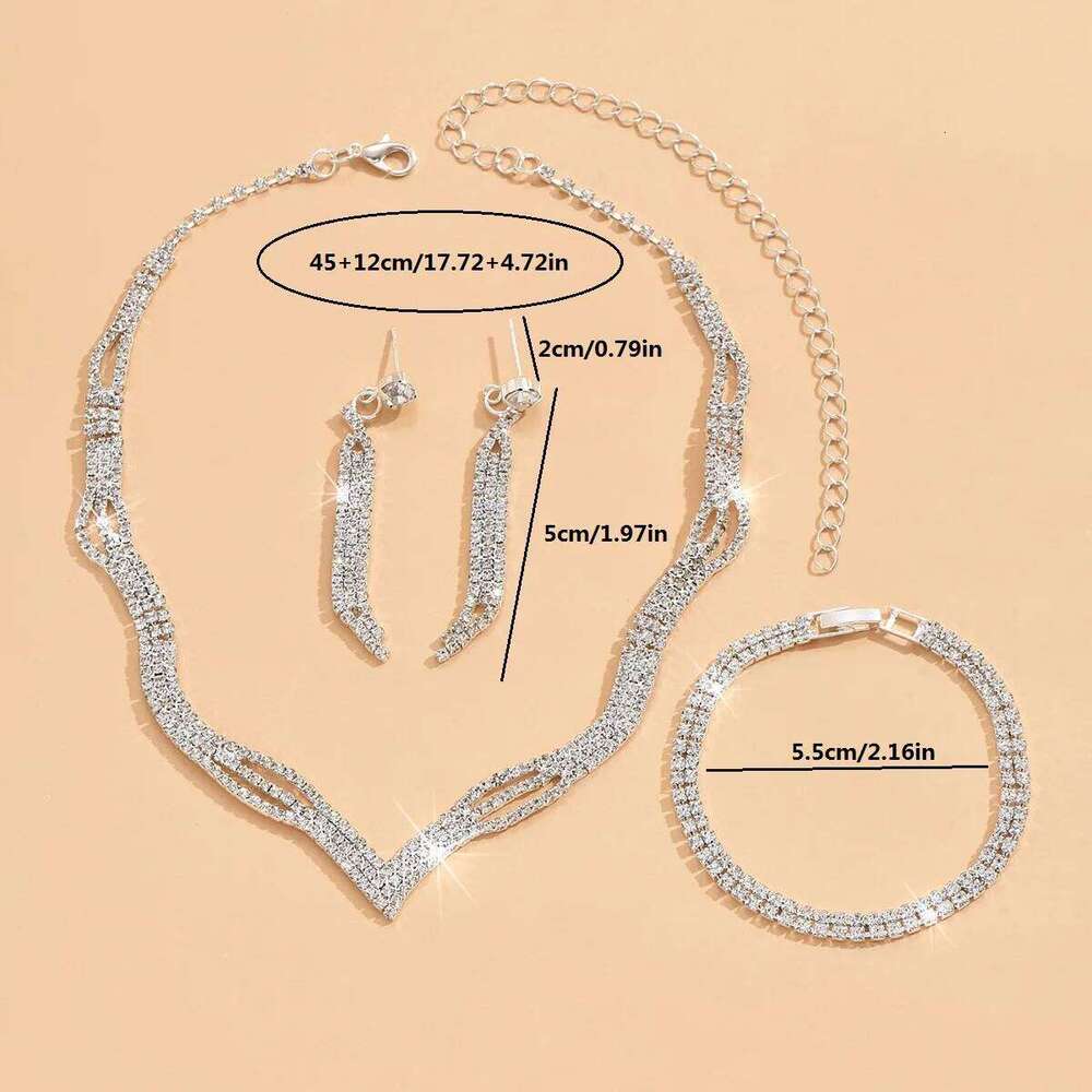 3/4PC Women's Fashion Jewelry with Water Diamond Geometric Necklace Earrings Bridal Wedding Accessories Z260313