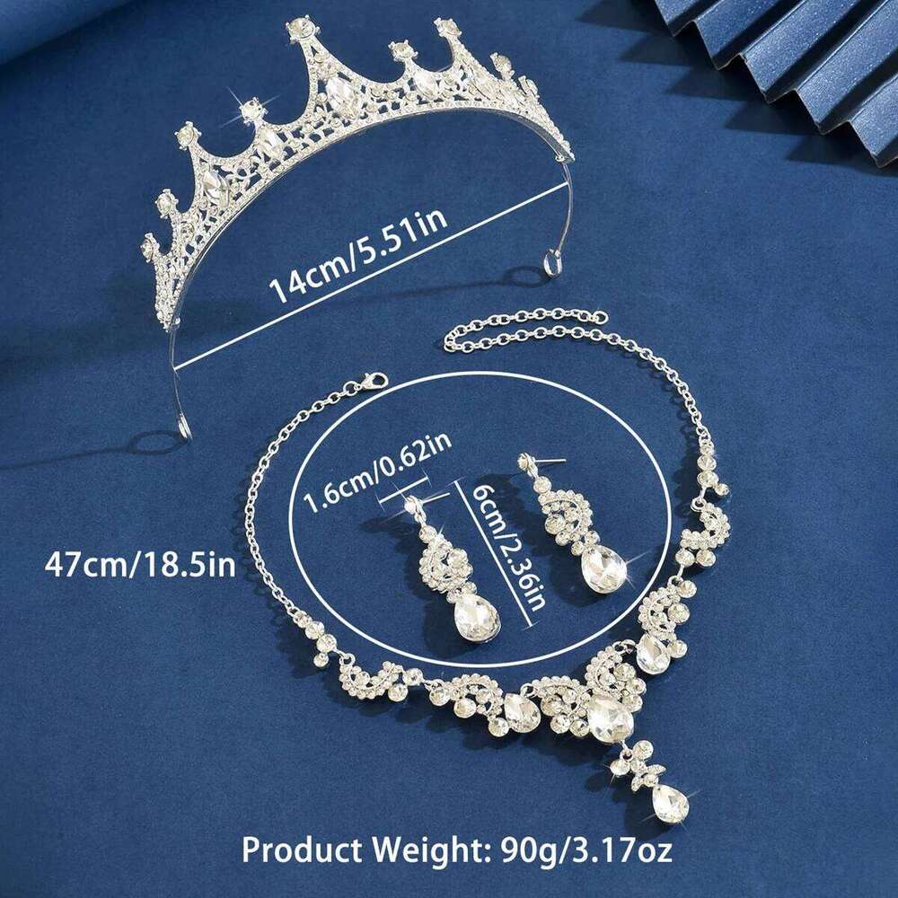 Ladies' Fashion Water Drop Luxury Crown Necklace Earrings Jewelry Set Wedding Party Festival Gift Z260313