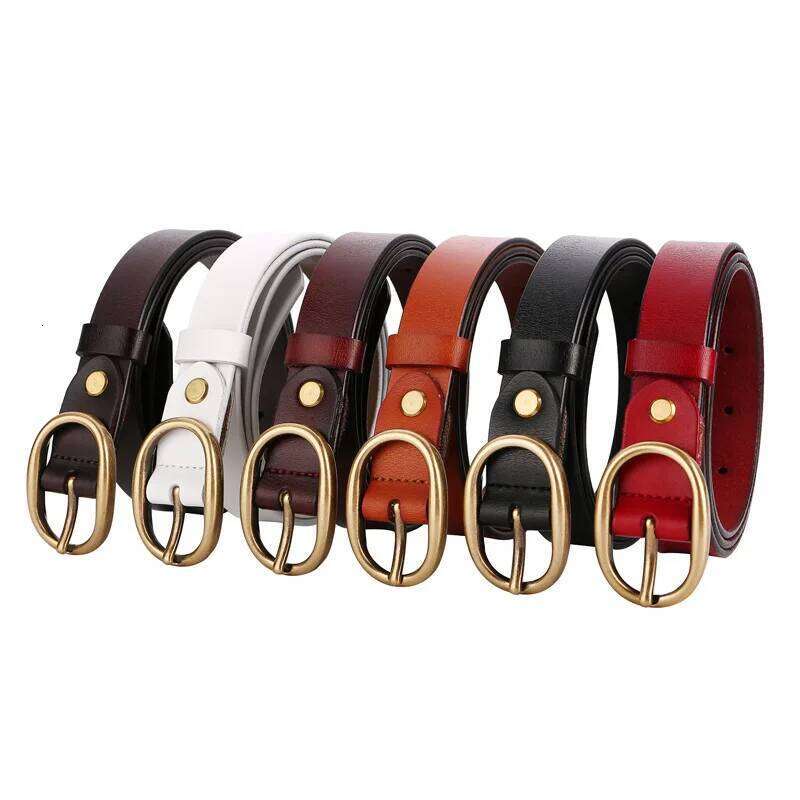 Women's Genuine Leather Belt 2.3cm Wide Two-Layer Cowhide Metal Pin Buckle Simple Fashion for Jeans Z260226