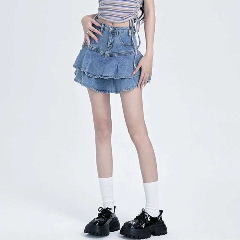 Summer Women Chic Designer High Waist Skirts Female Wrap Hip A-line Mini Jeans Skirts s Fashion Casual Denim Dress M260314