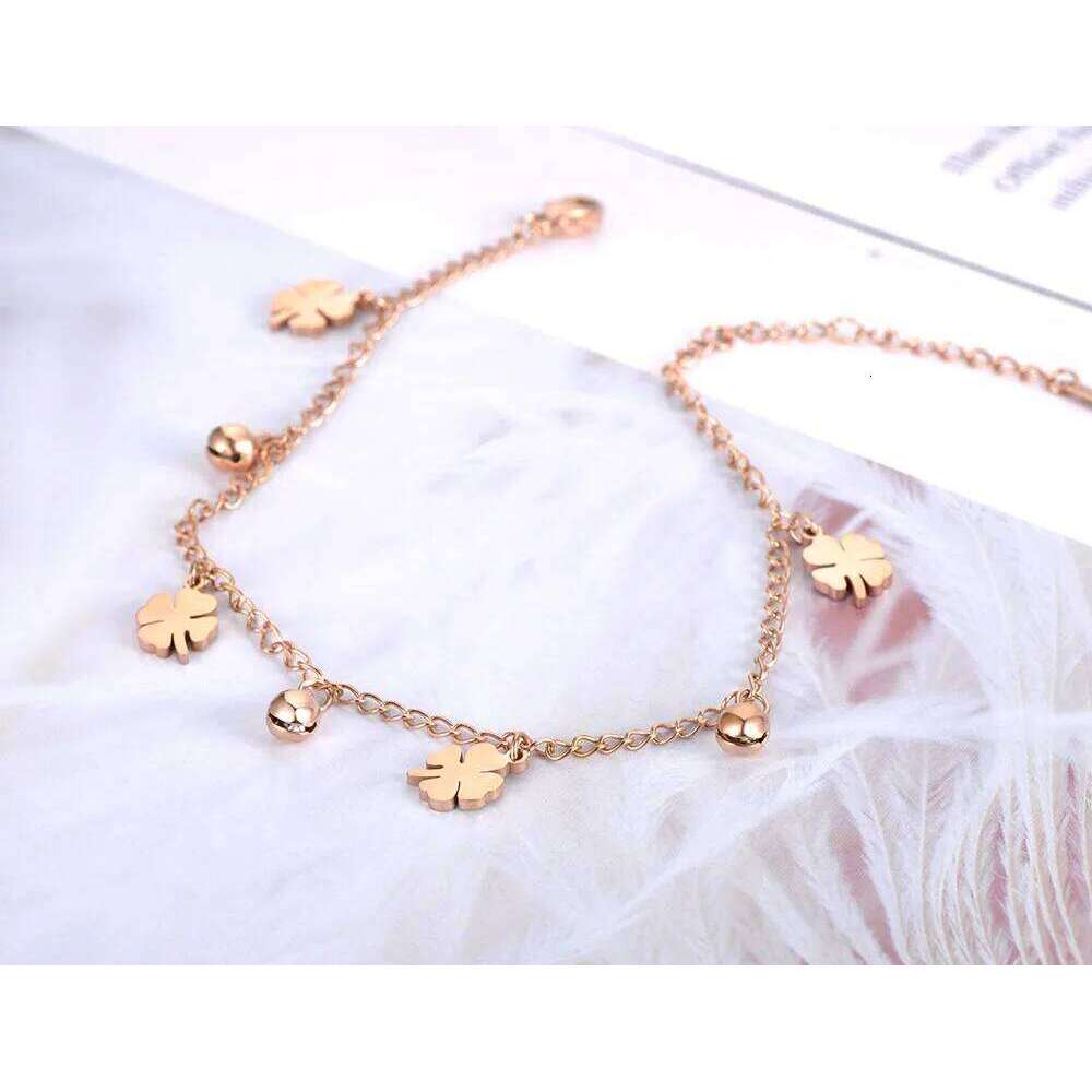 Lokaer Fashion Flowers And Bell Charm Anklet For Stainless Steel Rose Gold Color Women Jewelry Anklets Wholesale A19008 Z260313