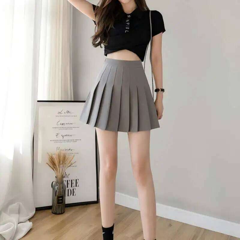 Preppy Style Women Pleated High Waist A-Line Mini School Girl JK Uniform Skater Skirt Black Plus Size Z260314