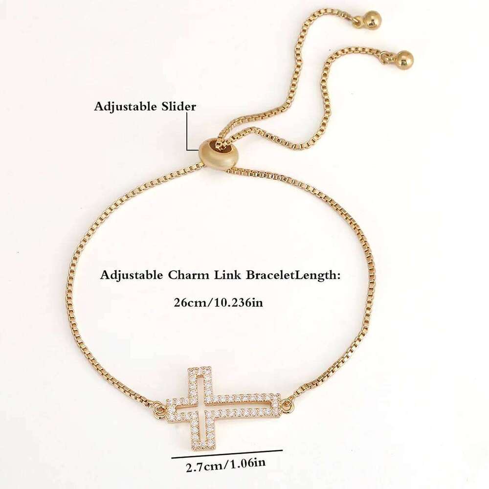 Stylish Copper Set Zirconium Cross Men's AND WOMEN'S Gold Silver Color Simple Adjustable Chain Bracelet Party Jewelry Z260313