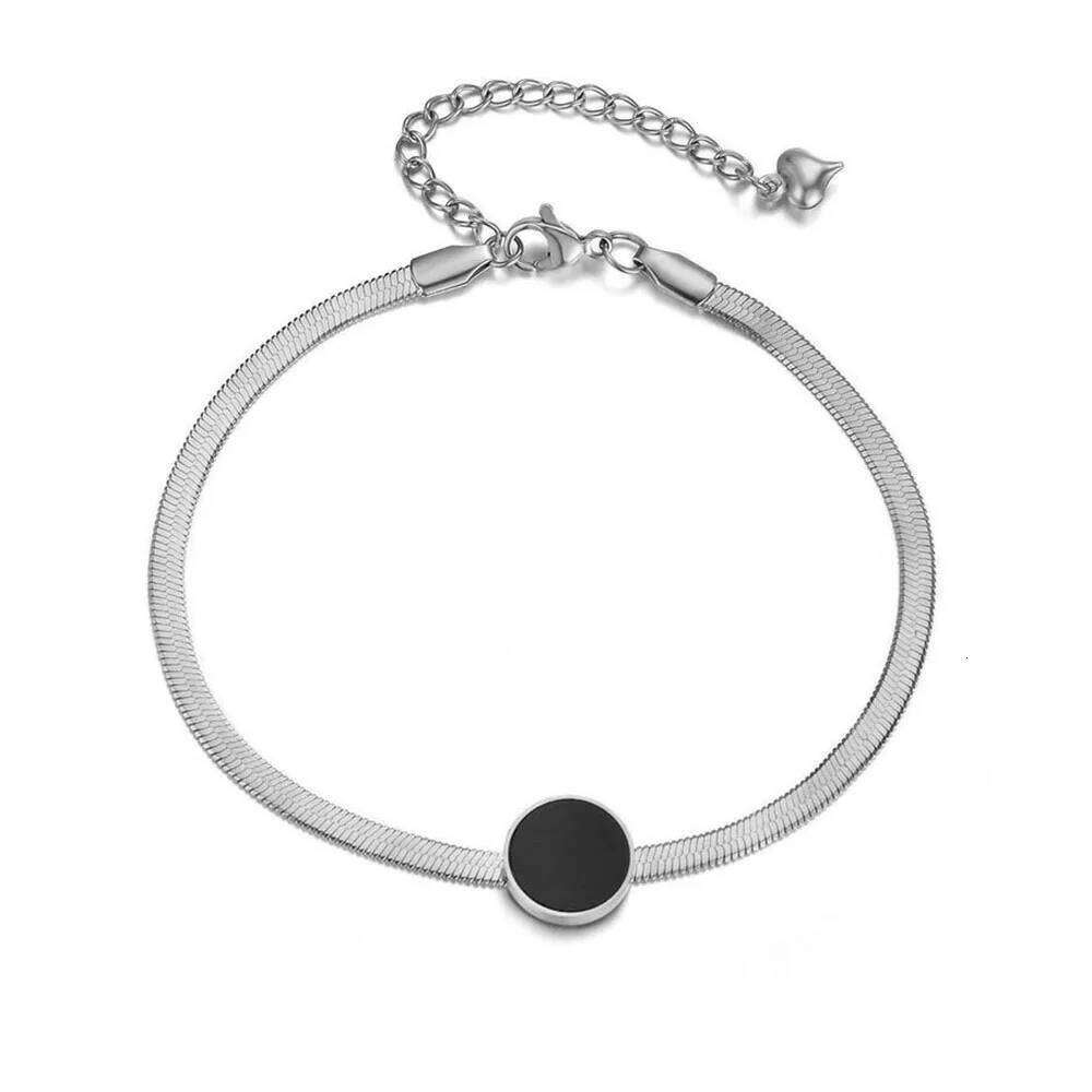 Stainless Steel Simple Black Round Flat Snake Chain Bracelet Gold Plated Geometric Women's Jewelry 99 Cents for 3 Items B18003 Z260313