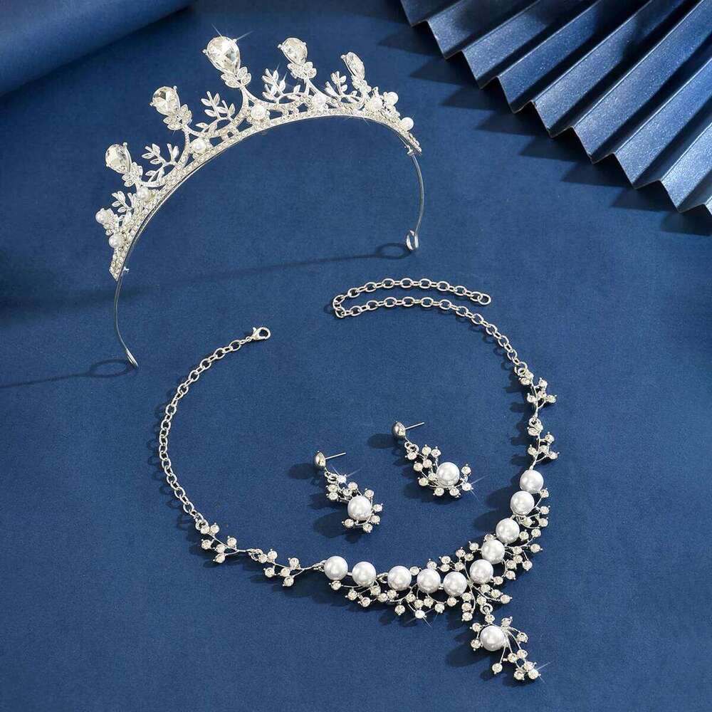 Ladies' fashionable water droplet design luxurious crown necklace earrings jewelry set wedding party holiday gift Z260313