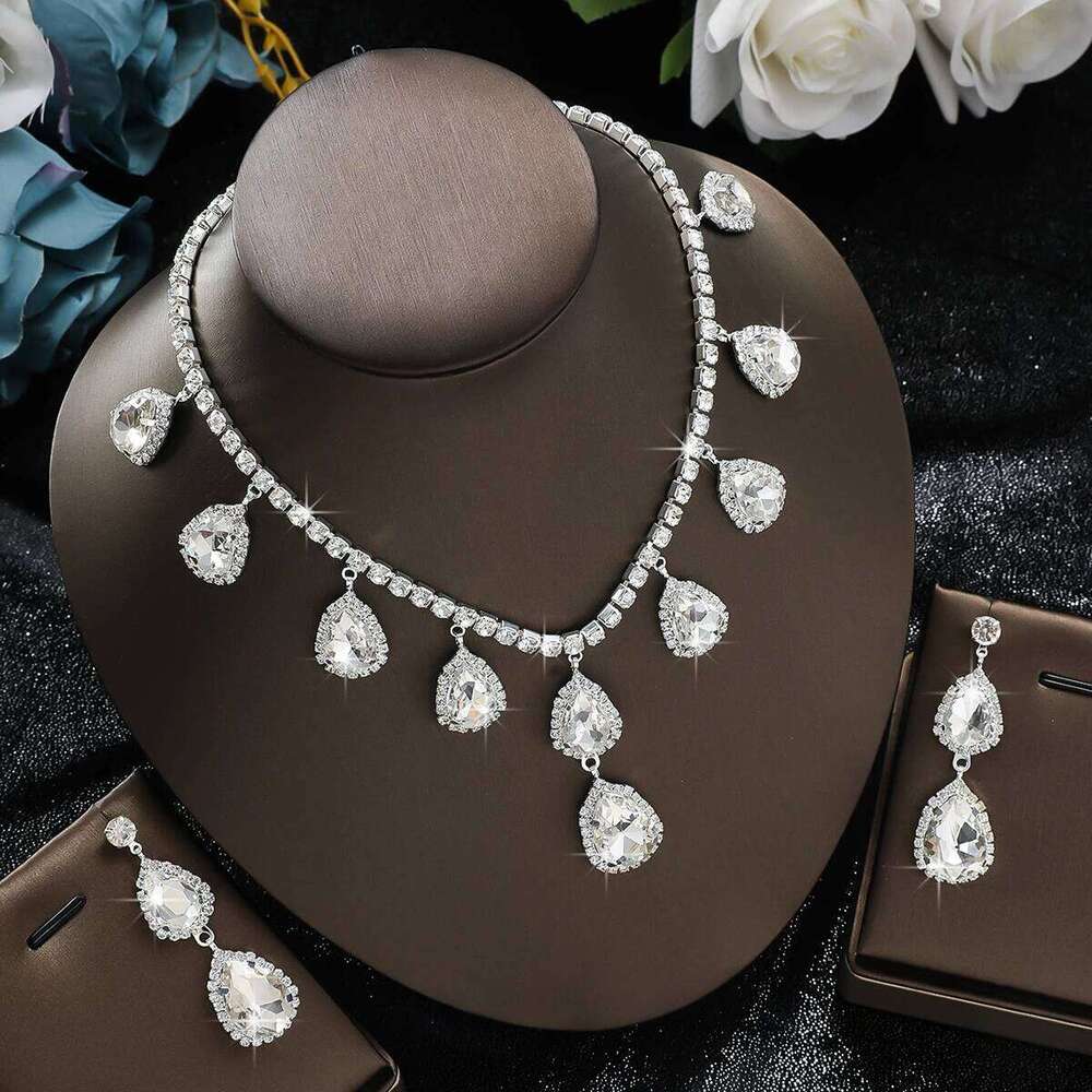 3PC Women's Fashionable Water Drop Necklace Earrings Jewelry Set with High Luxury, Suitable for Wedding, Party, Festival Gifts Z260313