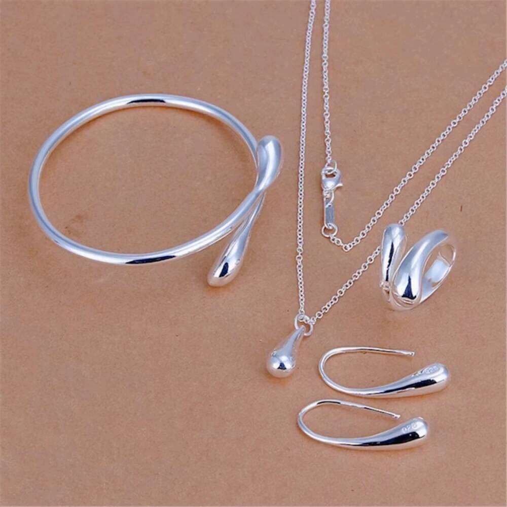 Charms 925 Sterling Silver Water drop Pendant bangle Bracelet necklace earring ring for women Fashion Party Jewelry set Z260313