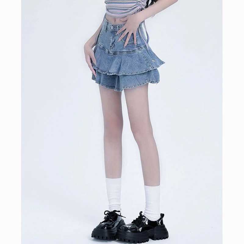 Summer Women Chic Designer High Waist Skirts Female Wrap Hip A-line Mini Jeans Skirts s Fashion Casual Denim Dress M260314