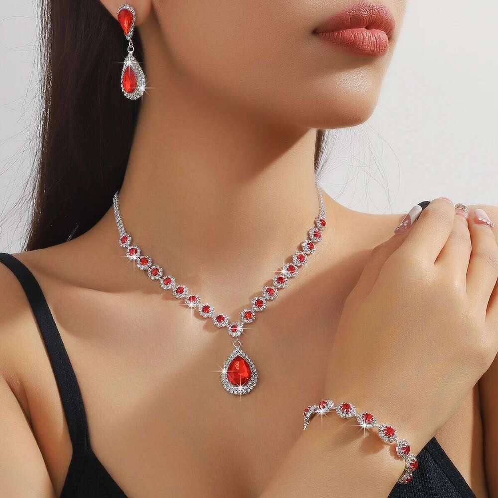 Elegant Multi-Color Jewelry Set Necklace Earrings Bracelet Water Drop Pendant Party Accessories For Women Z260313