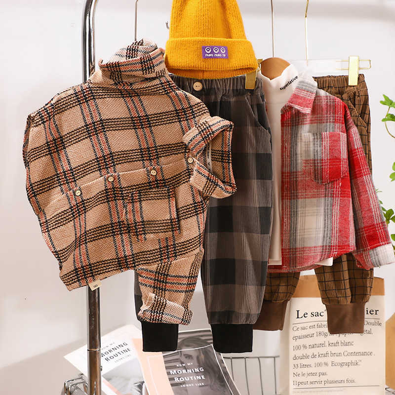 Cardigan Children's Spring and Autumn New Plaid Shirt for Young Boys and Girls Long Sleeve Top Jacket Brushed Wool Shirt