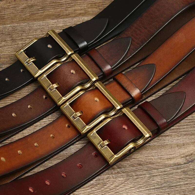 3.8CM Pure Cowhide High Quality Genuine Leather Belts for Men Strap Male Brass Buckle Fancy Vintage Jeans Cowboy Thicken Cintos Z260226