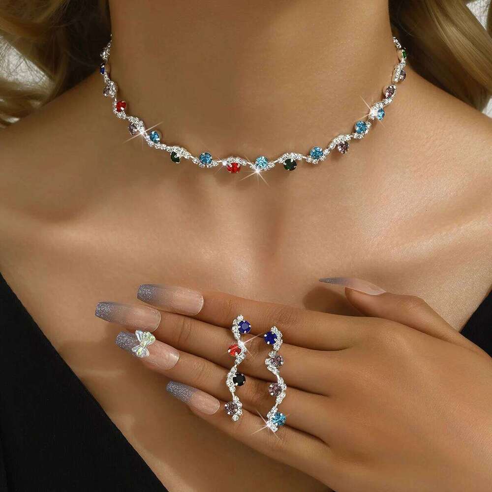 3pcs Rhinestone Flower Decor Necklace & Drop Earrings Jewelry Set Wedding Series Dating Accessories Z260313