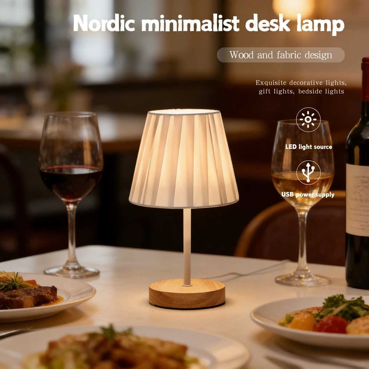 Vintage art desk lamp with fabric lampshade - wooden bedside lamp suitable for living room study and home decoration Y260314