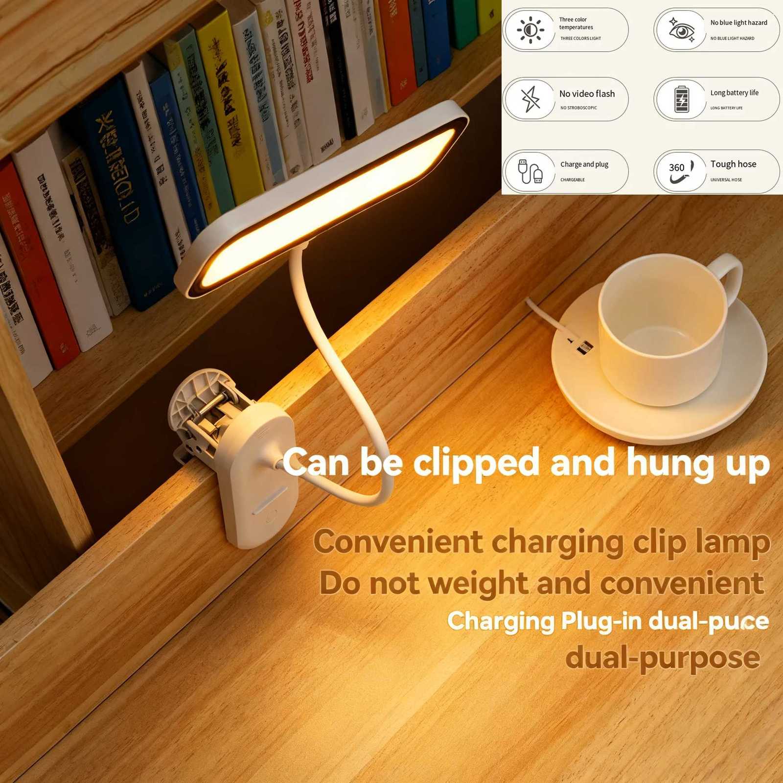 LED Clip-On Desk Lamp 3-Color Temperature Adjustable Touch Control Ideal for Office Work Student Study and Reading Y260314