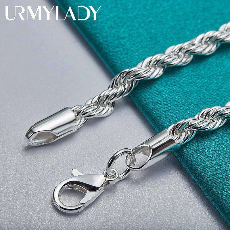 URMYLADY 925 Sterling Silver Water Wave Chain 4MM Bracelet For Women Men Fashion Wedding Party Jewelry Z260313