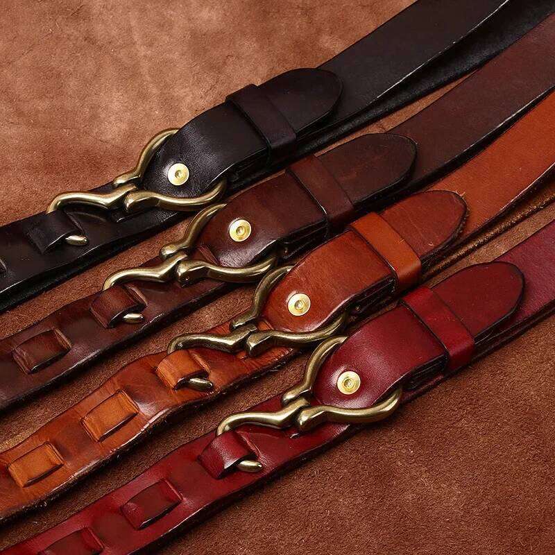 Men's Full Grain Belts for Men Cowhide Male Belt Genuine Leather Copper Hook Buckle Luxury Brand Waist Strap Z260226