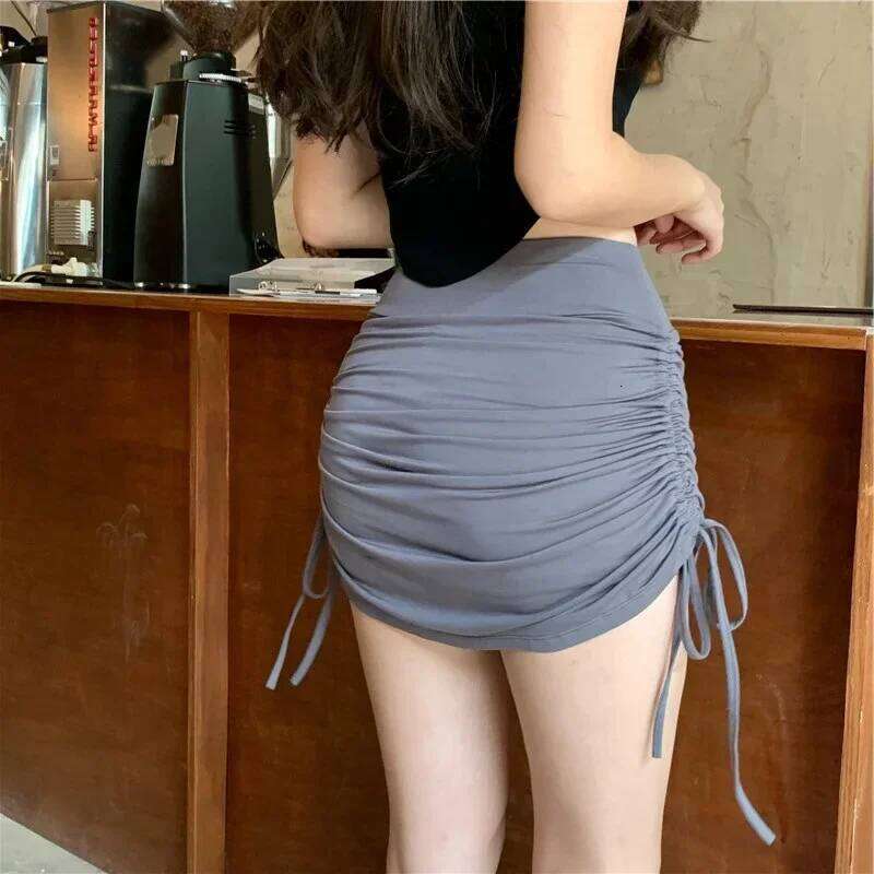 Korean Fashion Skirts for Women Harajuku Summer Thread Side Draw String Elastic Sexy Mini Bandage Tie Skirt Y2k Clothes Z260314