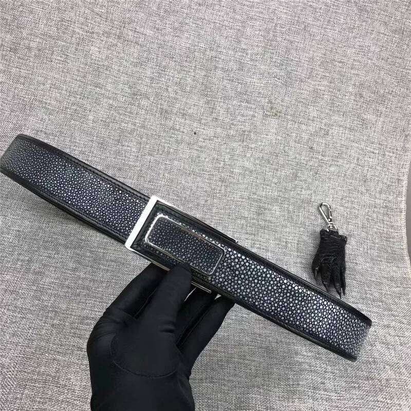 Authentic Real True Stingray Smooth Skin Staineless Steel Pin Buckle Men's Waist Belts Genuine Exotic Leather Male Fancy Straps Z260226