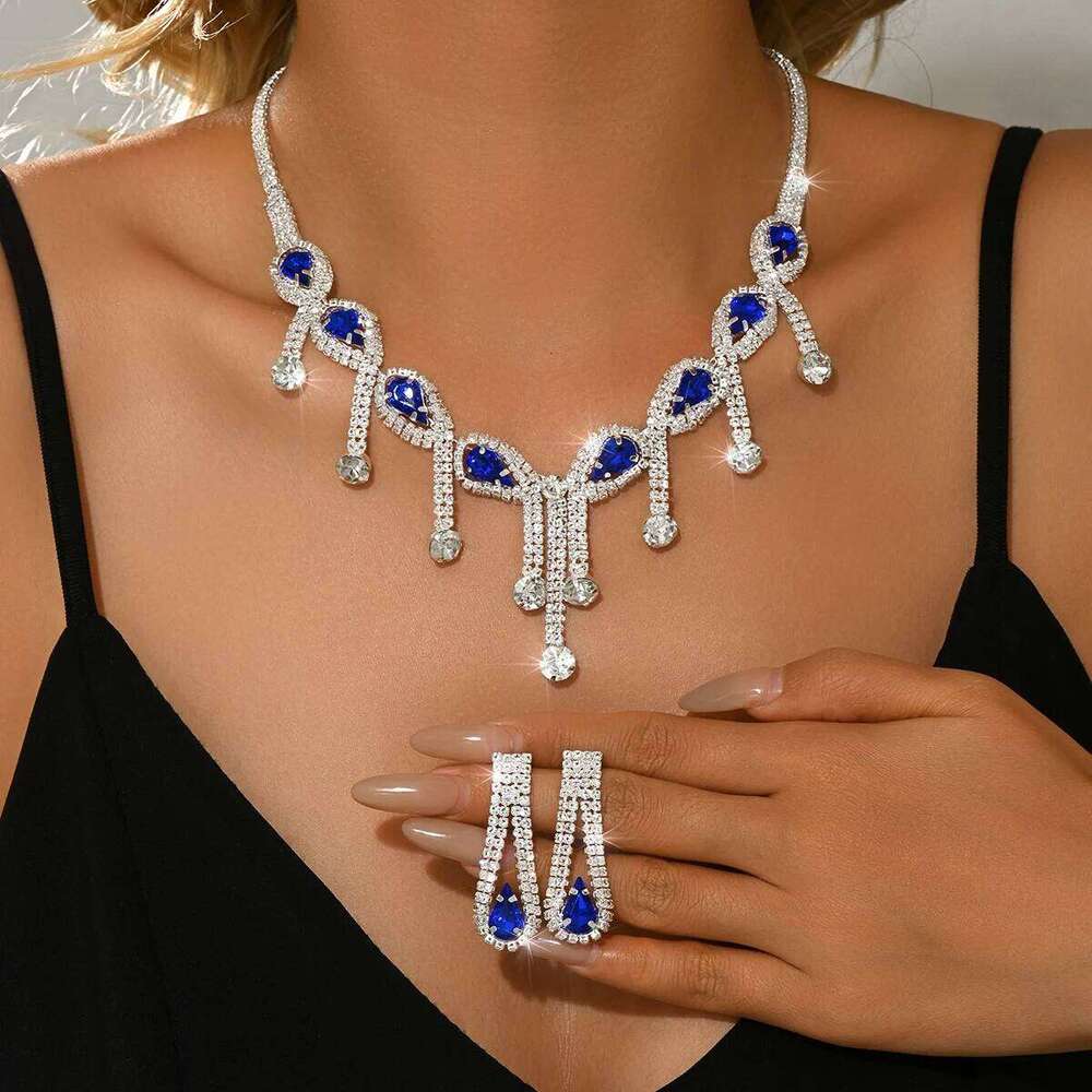 Elegant style of socialite, multi colored new necklace, earrings, two-piece set, versatile evening dress accessories Z260313