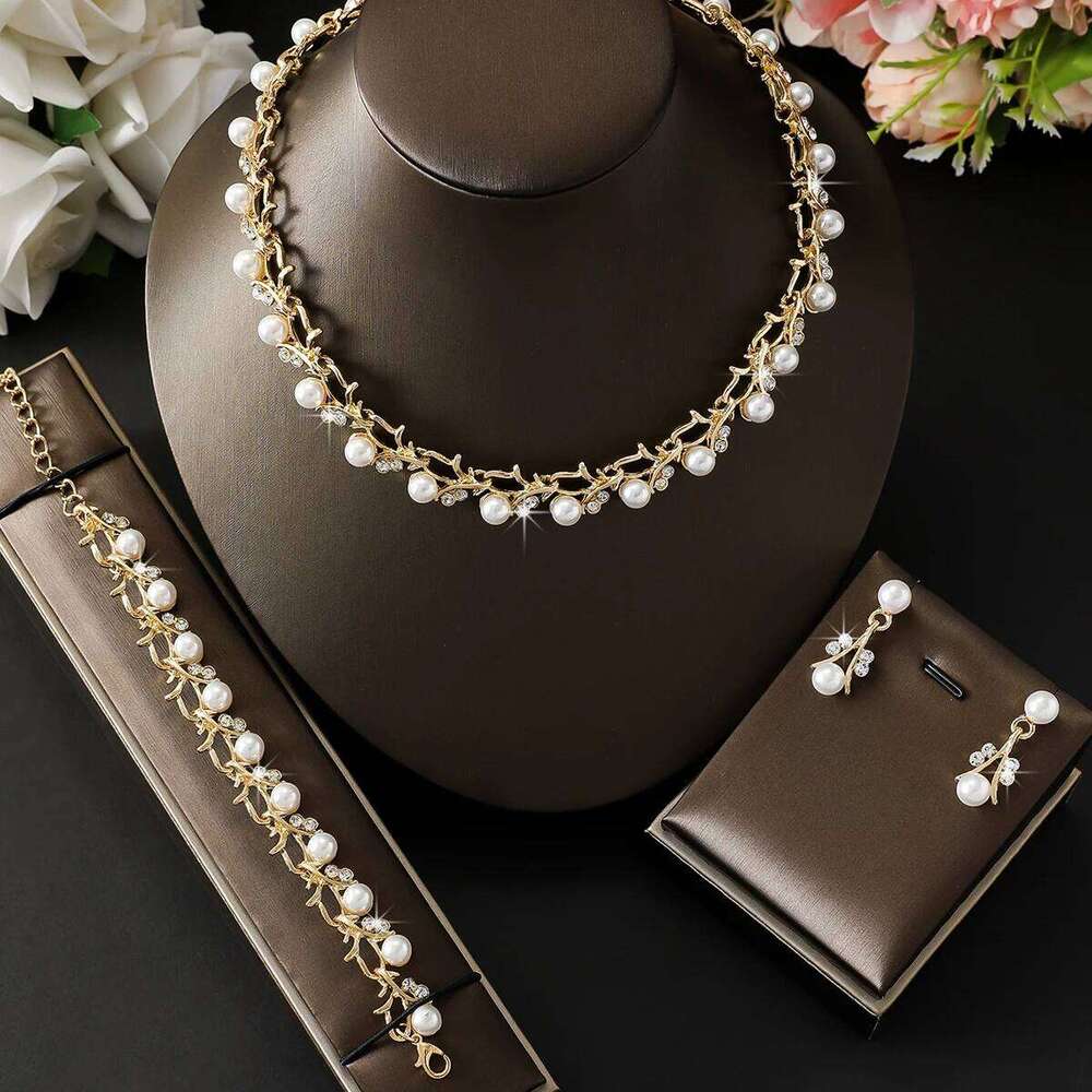 Trending Pearl Choker Necklace Earrings Bracelet Women 18K Gold Plated Hypoallergenic Bridal Party Dainty Jewelry Gift for Her Z260313