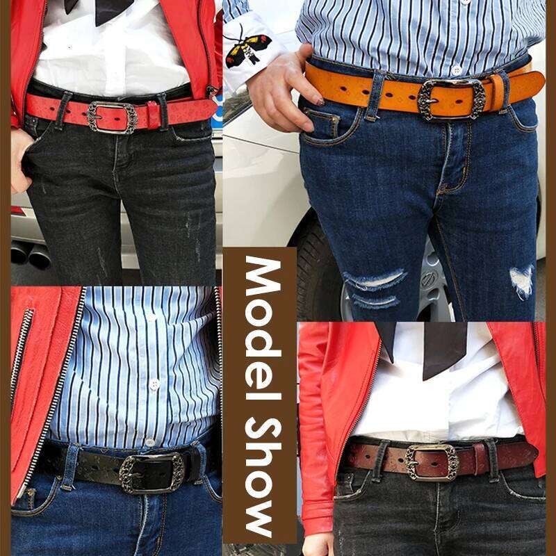 KOLBER Fashion Women's Leather Metal Buckle Natural Cowhide Trouser for Female 95cm to 115cm White Belt Red Girdle Z260226