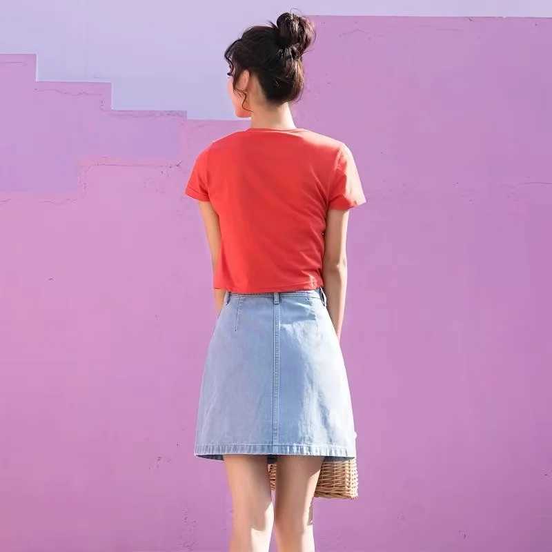 High waisted A-line denim short skirt for spring and summer 2025 Korean fashion trend hip hugging tight skirt M260314
