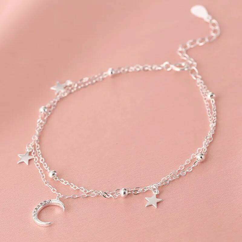Sweet Temperament Sterling Silver Adjustable Star Moon Double-layer Bracelet for Women Summer Jewelry Accessories Gift Colorfast Z260313